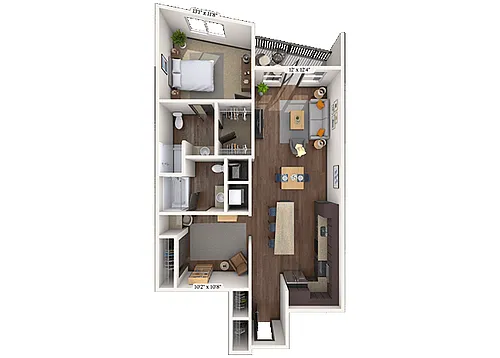 Floor plan Traditional 1x2 1001-1009 SF