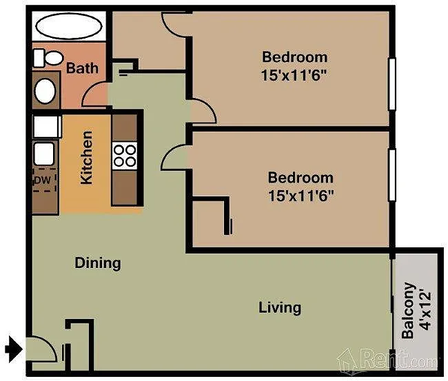 Floor plan 2 Bedroom 1 Bath