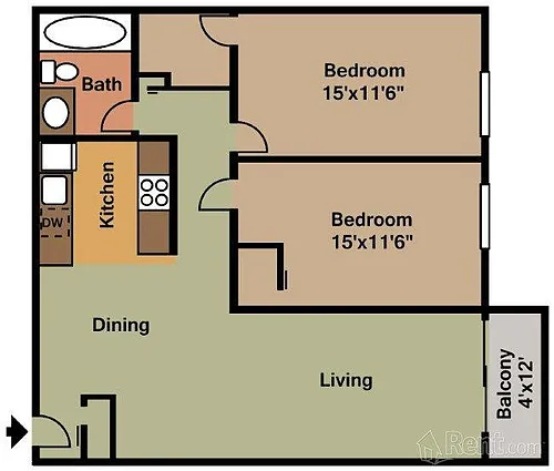 Floor plan 2 Bedroom 1 Bath