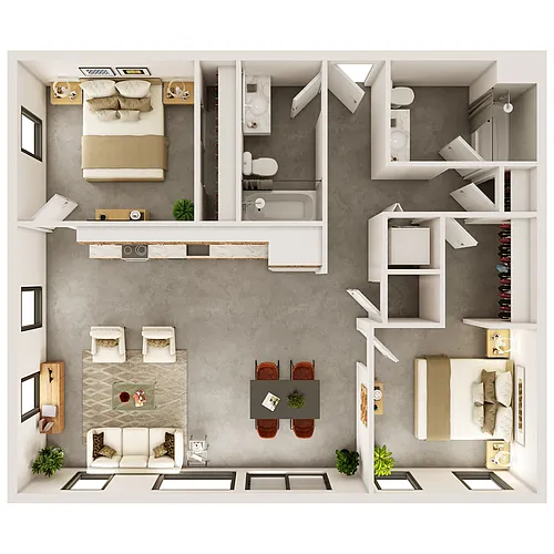Floor plan 2 Bedroom, 2 Bathroom - 1,057 SQ FT
