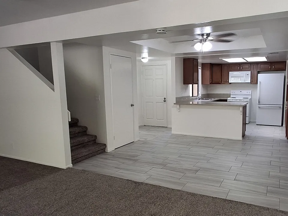 View to dining room and kitchen from living room