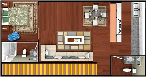 Floor plan 1 Bed 2 Bath Townhouse