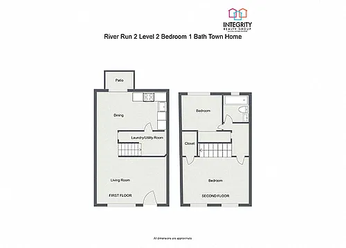 Floor plan 2 Bedroom 1 Bath Townhome (2 Level)