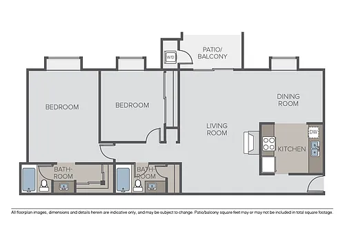Floor plan 2 Bed 2 Bath (E)