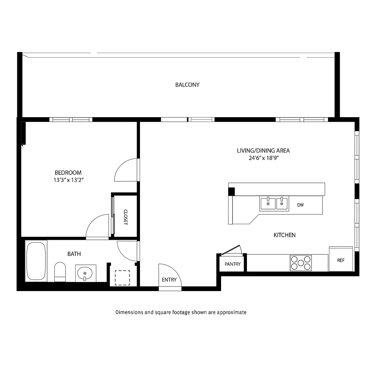 Floor plan 1 Bed and 1 Bath PVB_B