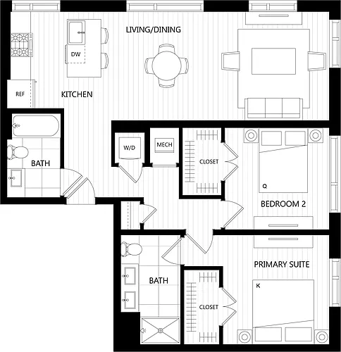 Floor plan 2 Bed/2 Bath-K5