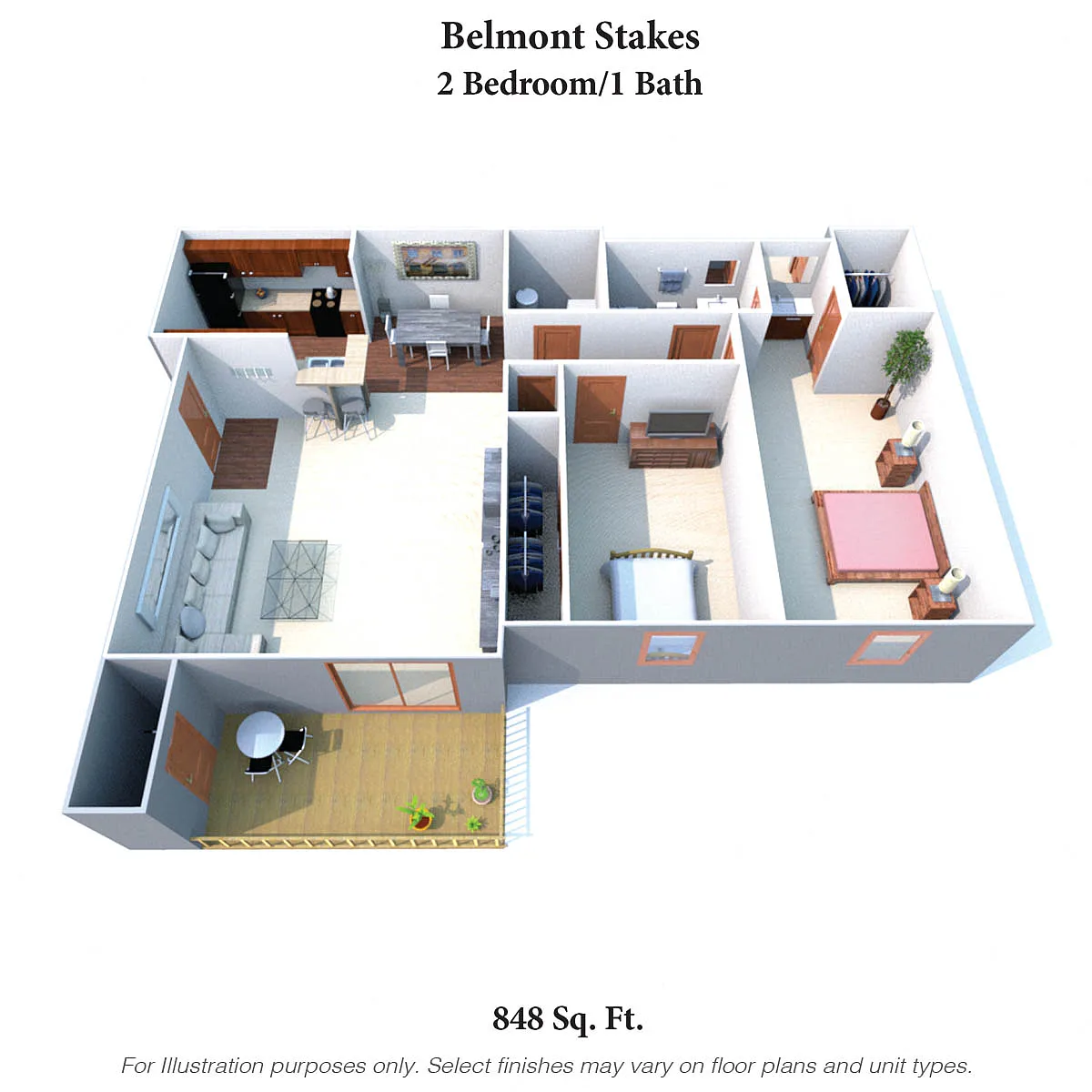 Floor plan The Belmont Stakes: 2 Bed, 1 Bath with Vanity