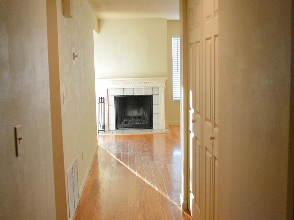 View down the hall to wood-burning stove