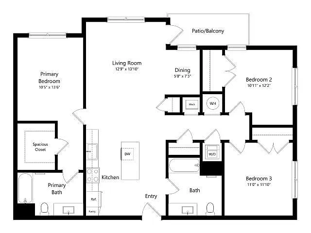 Floor plan C1 | 3 Bed | 2 Bath