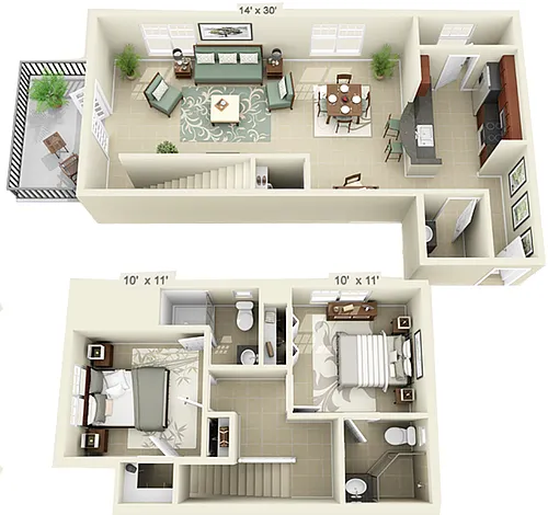 Floor plan 2 Bed 2 Bath - Large
