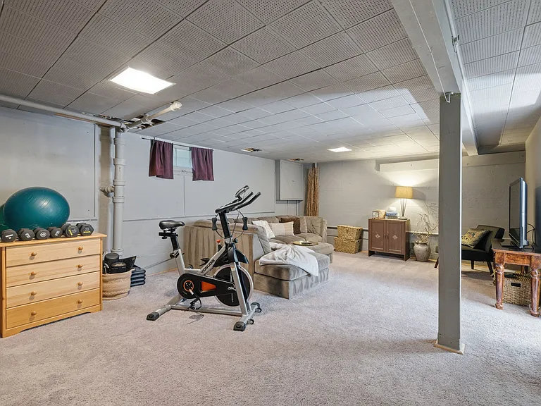 Basement with exercise equipment