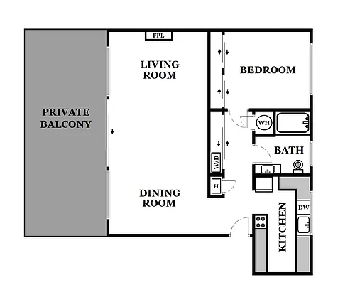 Floor plan 1 Bed / 1 Bath: Type D