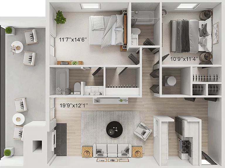 2 BR x 2 BA - Tower Floorplan - Renovated 2 BR x 2 BA - Tower Floorplan - Renovated