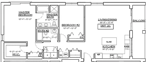 Floor plan 2 Bed, 2 Bath