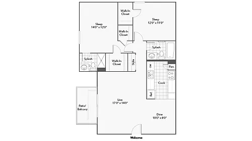 Floor plan 2 Bed 2 Bath A