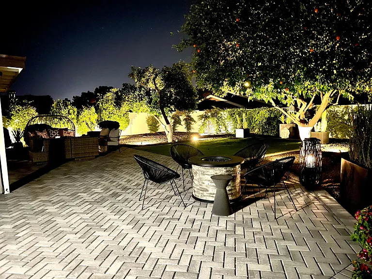 Stunning backyard with professional lighting