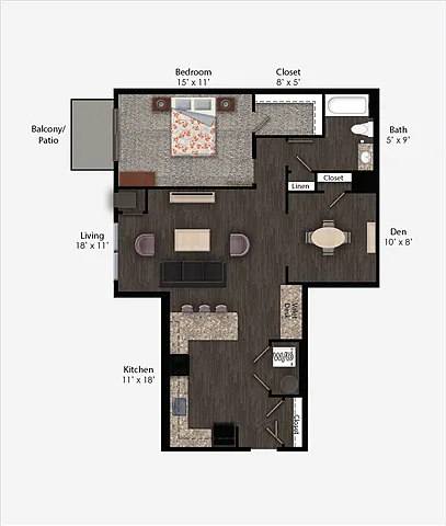Floor plan Franklin Style D - 1BR + Den
