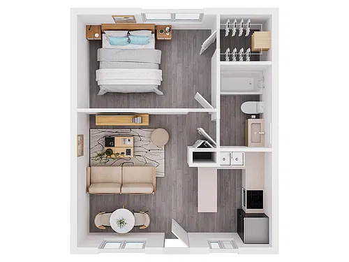 Floor plan 1 Bed 1 Bath Up
