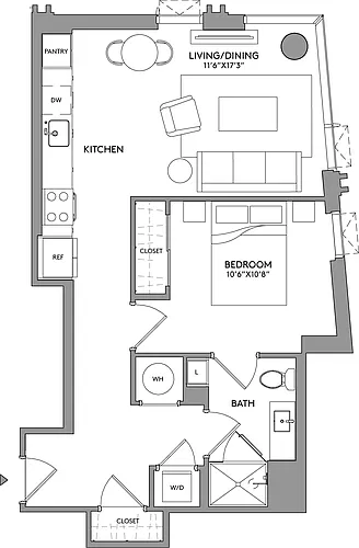 Floor plan 1-Bed-1-Bath-A19
