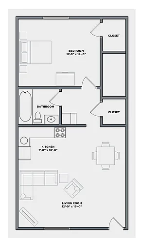 Floor plan One Bed, One Bath