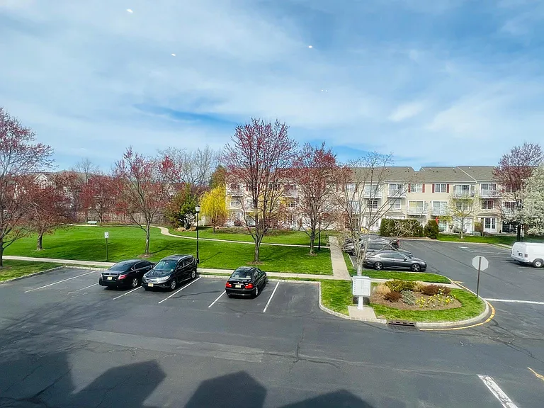 View from Living Room to Park directly in front. Also shows, guest or additional parking spots.