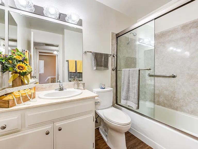 Upgraded bathroom at the Plaza Apartments in Sherman Village