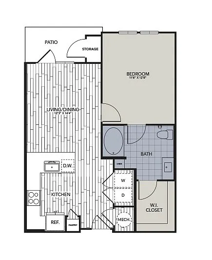 Floor plan A4.3a - One Bedroom, One Bathroom