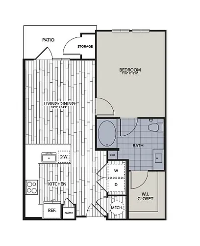 Floor plan A4.3a - One Bedroom, One Bathroom