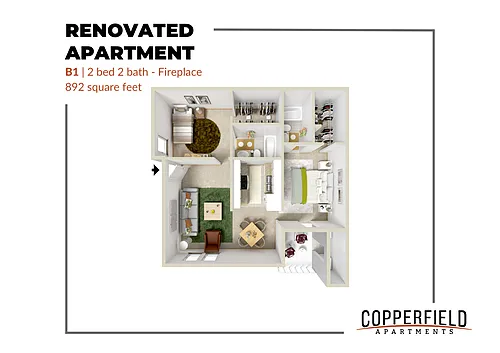 Floor plan B1 Renovated with Fireplace