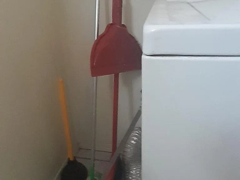 Utility room. Mop, broom, dust pan. Washer and dryer.