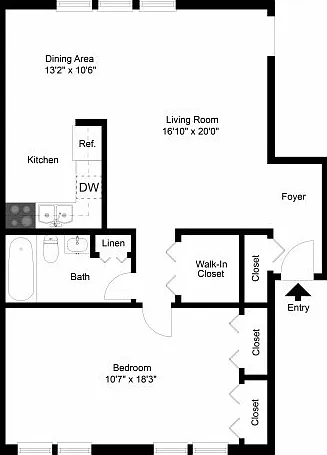 One bedroom floor plan One bedroom floor plan
