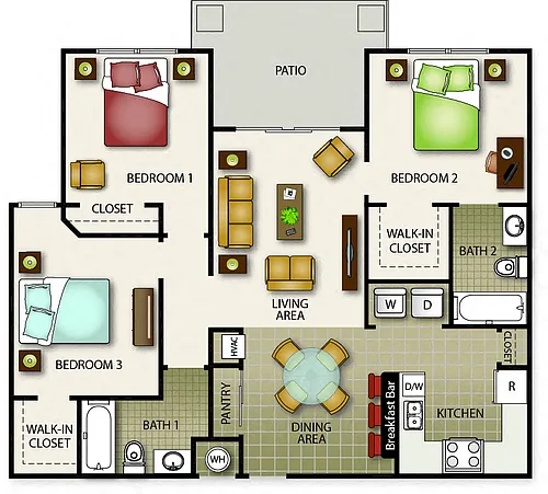 Floor plan Three Bedroom Two Bath (b)