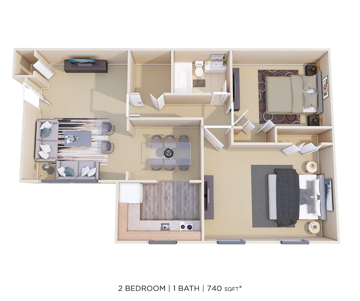 Floor plan Two Bedroom - 740 sqft