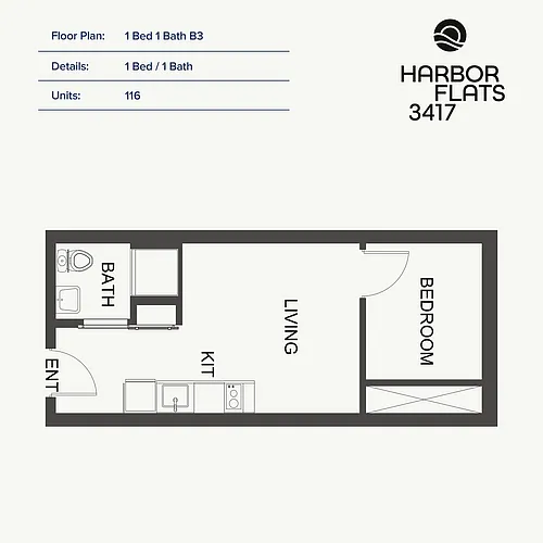 Floor plan 1 Bed 1 Bath B3
