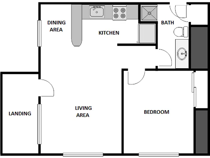 Floor plan 1 Bed / 1 Bath: Type B