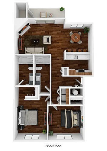 Floor plan 2 Bedroom - 2 Bath (1st - 2nd - 3rd Floors)