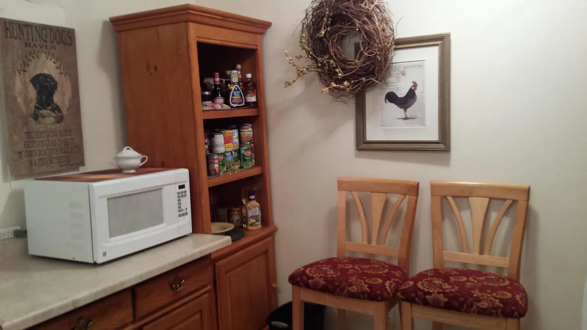 You will have a nice size kitchen; including, dishes and silverware. Clean and sanitized. Small hand held appliances,like, mixer, microwave. griddle, coffee pot, and mixer. It is set up to make the cook happy. - 15240 Deby Dr