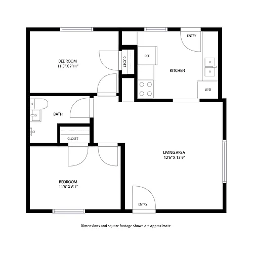 Floor plan 2 Bedroom / 1 Bath