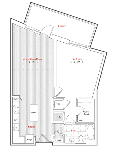 Floor plan 1 Bed 1 Bath-B