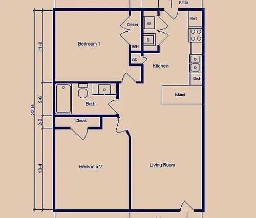 Floor plan 2 Bedroom 1 Bath