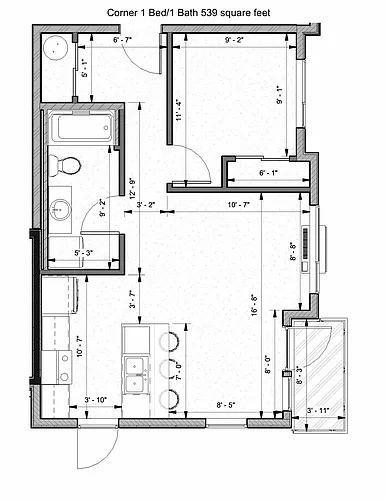 Floor plan Corner 1 Bed 1 Bath