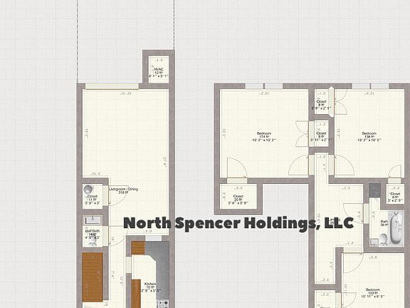 3 Bedroom 1.5 Bath 2D Floor plan: Springdale Dr.