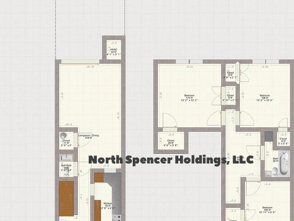 3 Bedroom 1.5 Bath 2D Floor plan: Springdale Dr.
