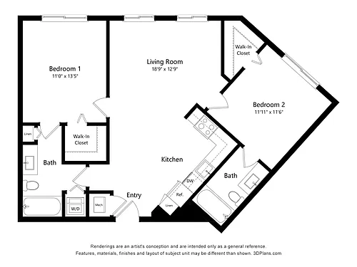 Floor plan B2 | 2 Bed | 2 Bath