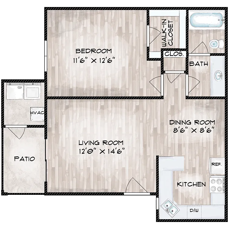 Floor plan 1 Bedroom 1 Bathroom