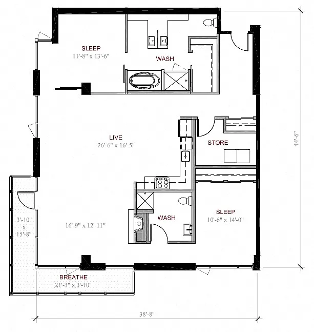 Floor plan 2 Bed 2 Bath B9