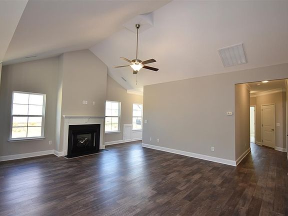Family room with vaulted ceiling