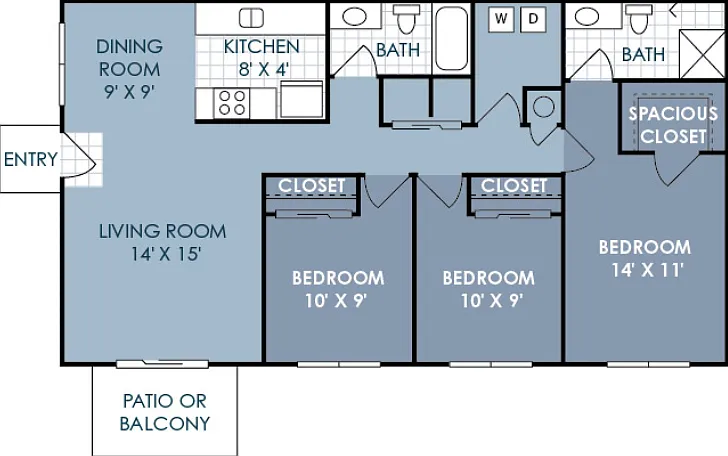 3 Bedroom 2 Bathroom Floorplan Diagram