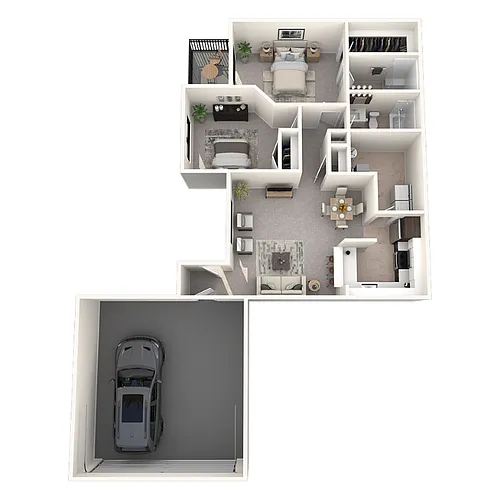 Floor plan 2 bedroom 2 bath w attached garage D1