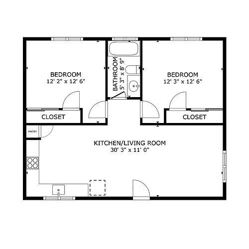 Floor plan 2 Bed, 1 Bath